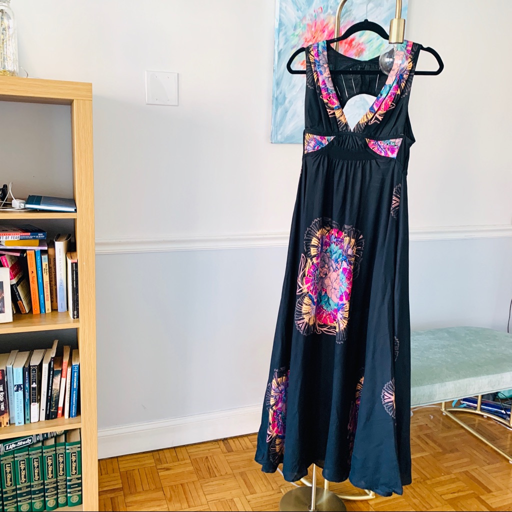 Free People Japanese Inspired Floral Flowy Gown